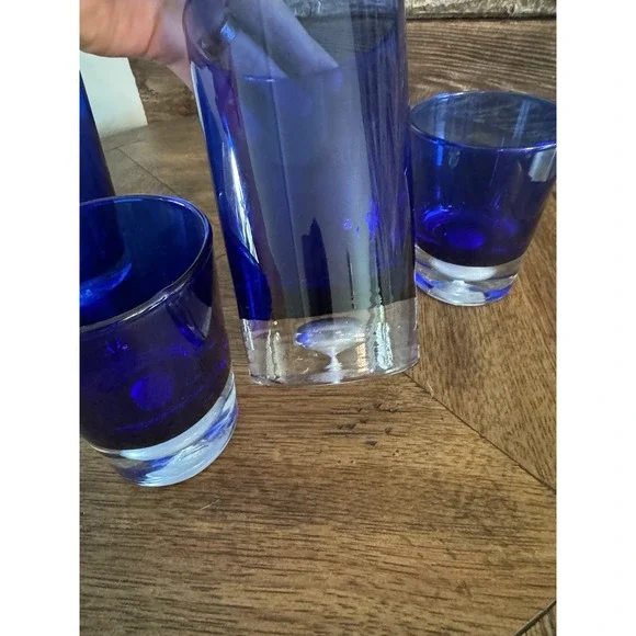 Highball Glass Stockholm Cobalt BlueBlock Vintage Barware Blue GlassSet Of 5